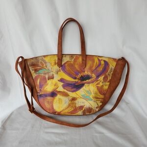Boho Floral Canvas Tote Bag | Convertible Shoulder Crossbody | Spring Yellow